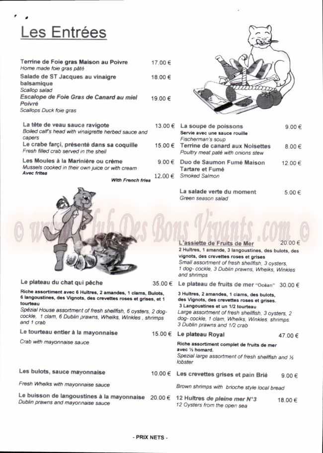 Restaurant Le Chat Qui Peche Carte Et Menus