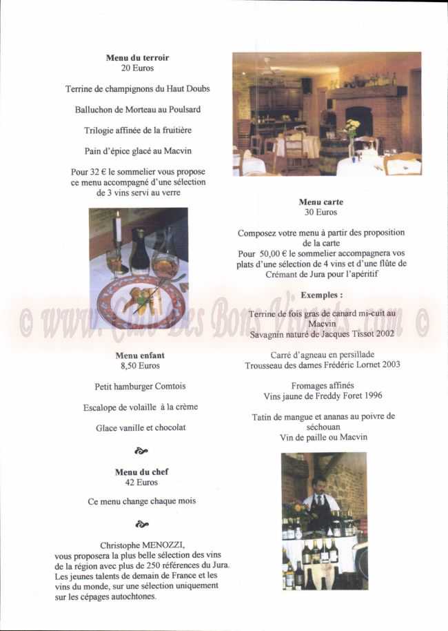 Restaurant HOTEL RESTAURANT LE COMTOIS Carte et Menus