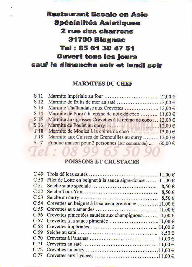 escale en asie blagnac carte Restaurant : ESCALE EN ASIE : Carte et Menus