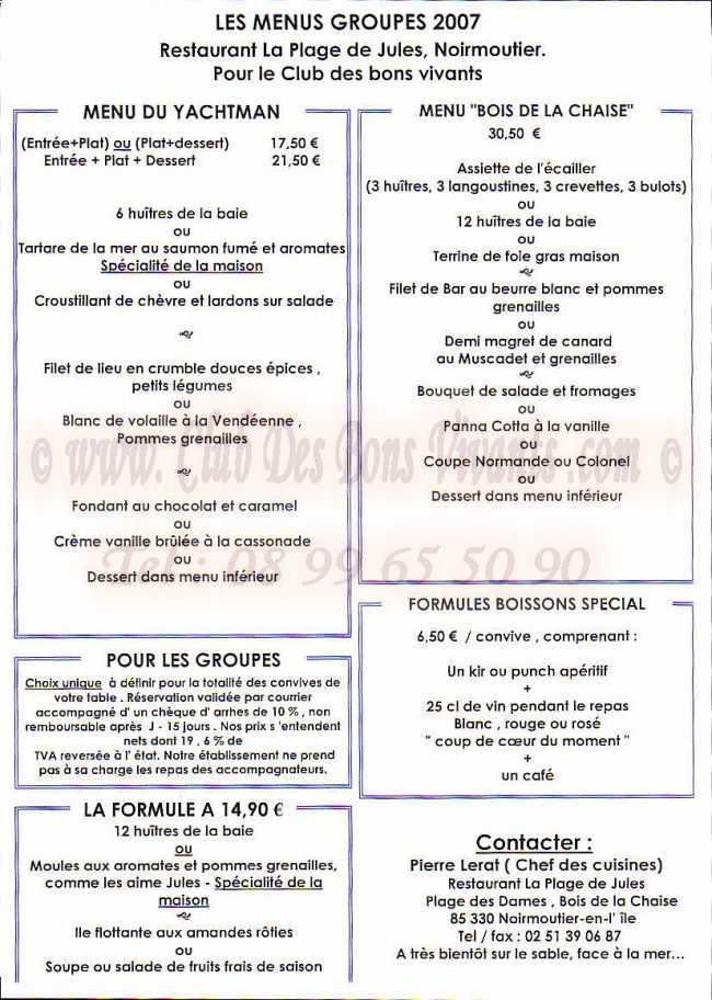 Restaurant Restaurant La Plage De Jules Carte Et Menus