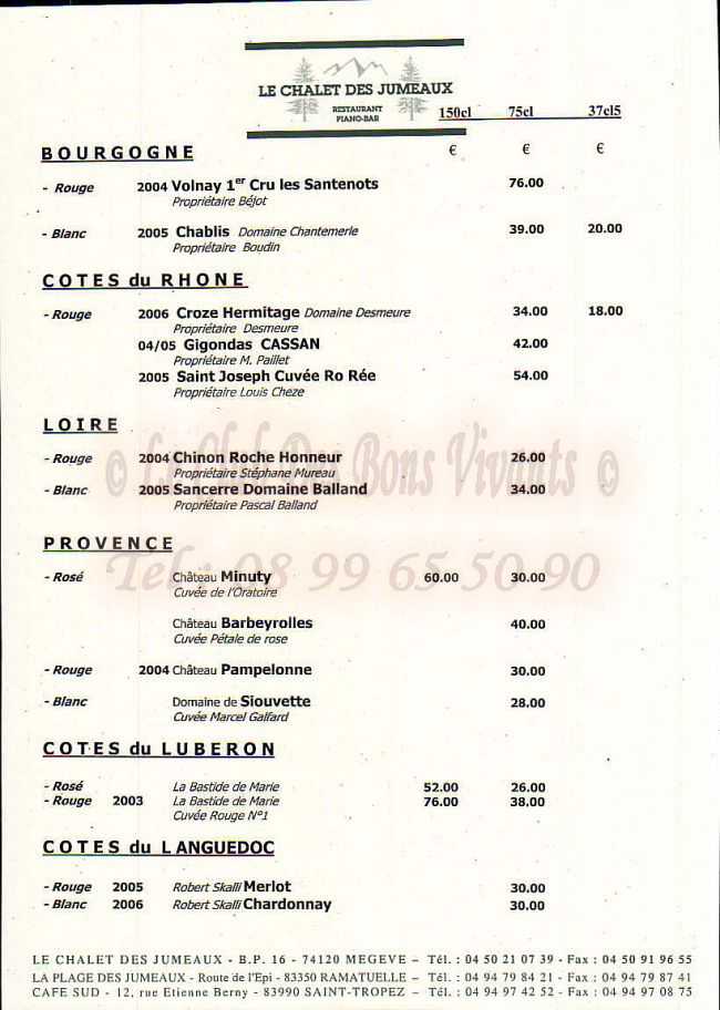 Restaurant Le Chalet Des Jumeaux Carte Et Menus